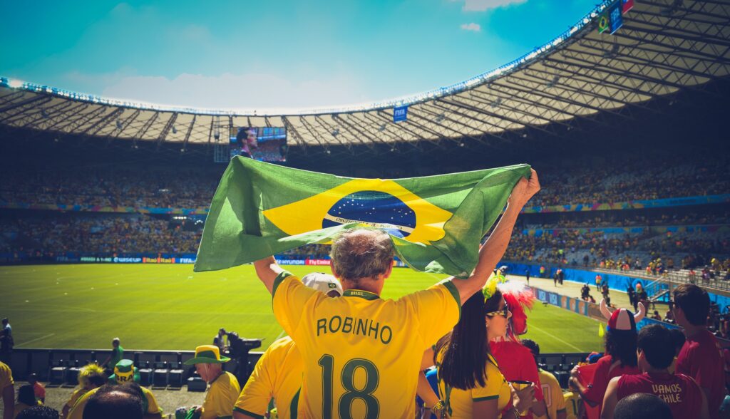 Soccer game in a stadium.